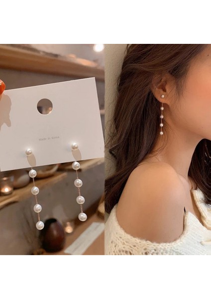 E817JIN Trend Simülasyon Inci Uzun Küpe Kadın Ay Yıldız Çiçek Taklidi Düğün Kolye Küpe Moda Kore Takı Küpe (Yurt Dışından)