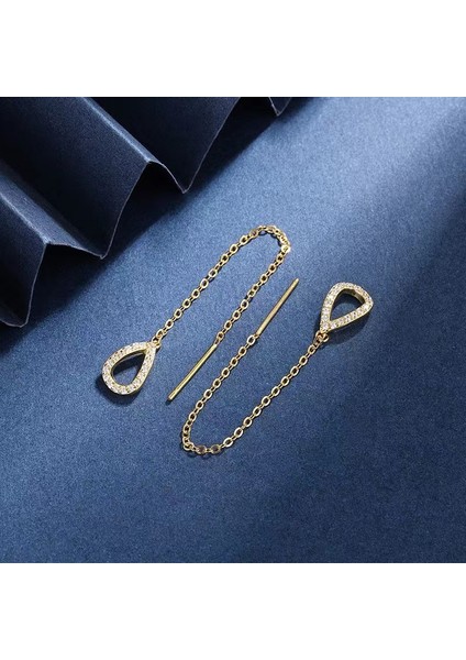 16 Damla Kulak Hattı Uzun Sallanan Küpe Kadınlar Için Gül Altın Rengi Zirkon Kristal Piercing Geçirici Küpe Kulak Aksesuarları Takı (Yurt Dışından) indirimleri