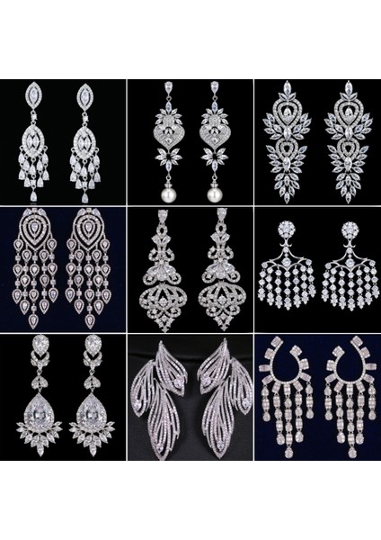 ET-214 Canpel Düğün Takı Lüks Temizle Zirkon Kristal Rhinestones Uzun Damla Küpe Kadınlar Için Moda Gelin Küpe Yüksek Kalite (Yurt Dışından)