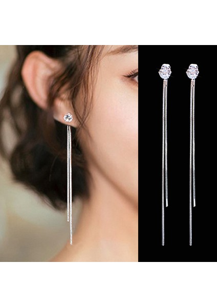 27 Damla Kulak Hattı Uzun Sallanan Küpe Kadınlar Için Gül Altın Rengi Zirkon Kristal Piercing Geçirici Küpe Kulak Aksesuarları Takı (Yurt Dışından)