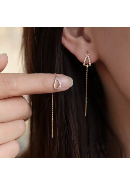 19 Damla Kulak Hattı Uzun Sallanan Küpe Kadınlar Için Gül Altın Rengi Zirkon Kristal Piercing Geçirici Küpe Kulak Aksesuarları Takı (Yurt Dışından) fiyatları