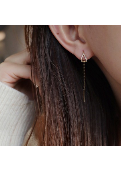19 Damla Kulak Hattı Uzun Sallanan Küpe Kadınlar Için Gül Altın Rengi Zirkon Kristal Piercing Geçirici Küpe Kulak Aksesuarları Takı (Yurt Dışından) modelleri