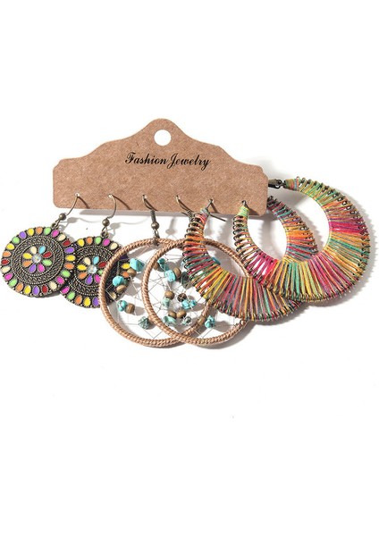 SET-2526-BBBB Bronz Gümüş Renk Etnik Küpe Setleri Takı Uzun Metal Püskül Sarkan Küpe Kadınlar Için Yaprak Çiçekler Geometrik Küpe (Yurt Dışından)
