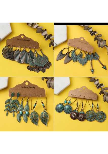 SET-2526-BBBB Bronz Gümüş Renk Etnik Küpe Setleri Takı Uzun Metal Püskül Sarkan Küpe Kadınlar Için Yaprak Çiçekler Geometrik Küpe (Yurt Dışından) indirimleri