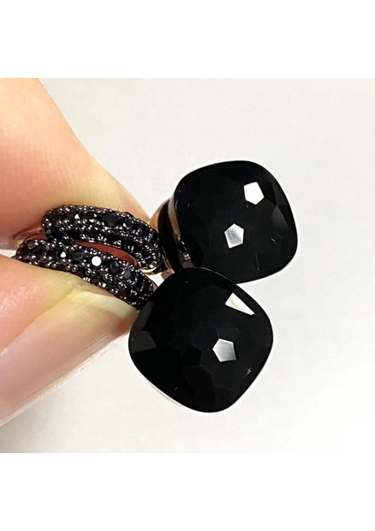 COLOR17 10.6mm Pomellato Nudo Küpe Siyah Gun Kaplama Kadınlar Için Ametist Siyah Oniks Damla Küpe Şeker Kare Kristal Küpe Hediye (Yurt Dışından)