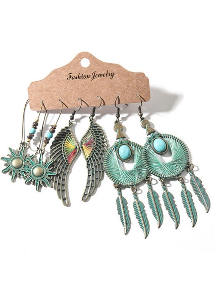 SET-2532-BBBB Bronz Gümüş Renk Etnik Küpe Setleri Takı Uzun Metal Püskül Sarkan Küpe Kadınlar Için Yaprak Çiçekler Geometrik Küpe (Yurt Dışından)