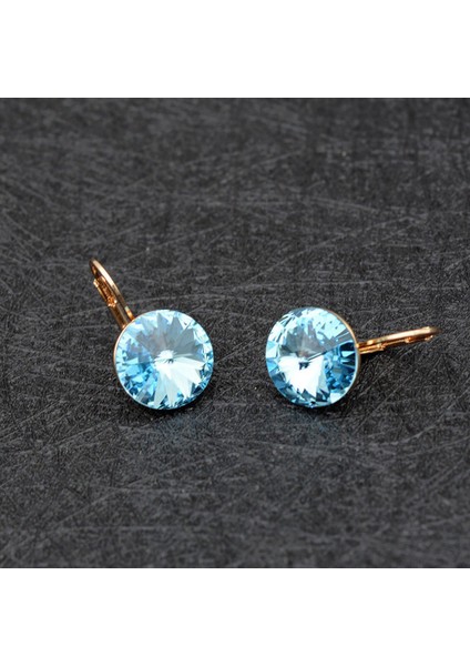 Altın-Akuamarin Moda Avusturya Elements Kristalleri Bella Damla Küpe Gümüş Renk Yuvarlak Dangle Küpe Kadınlar Için Noel Düğün Bijoux (Yurt Dışından)