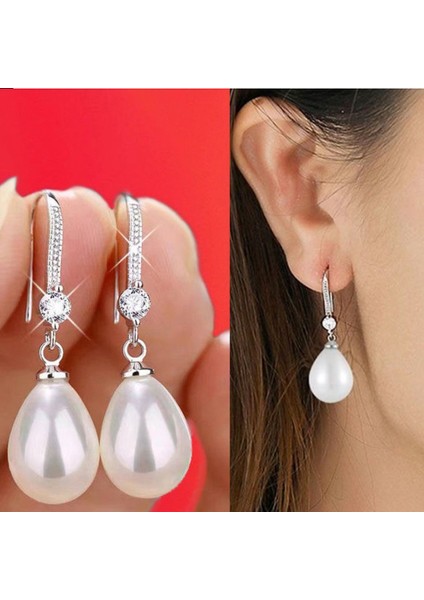 06 Zarif Moda Gümüş Renk Su Taklit Inciler Bırak Küpe Kadınlar Için Parlak Kırmızı Yeşil Yuvarlak Taklit Inciler Küpe (Yurt Dışından) modelleri