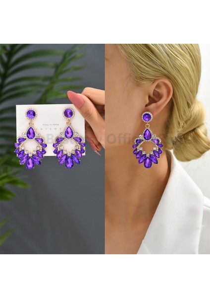 Mor Mor Koleksiyonu Moda Kristal Bırak Dangle Küpe Kadınlar Için Tasarımcı Lüks Trendy Kalp Yaprakları Yuvarlak Kolye Parti Takı (Yurt Dışından)