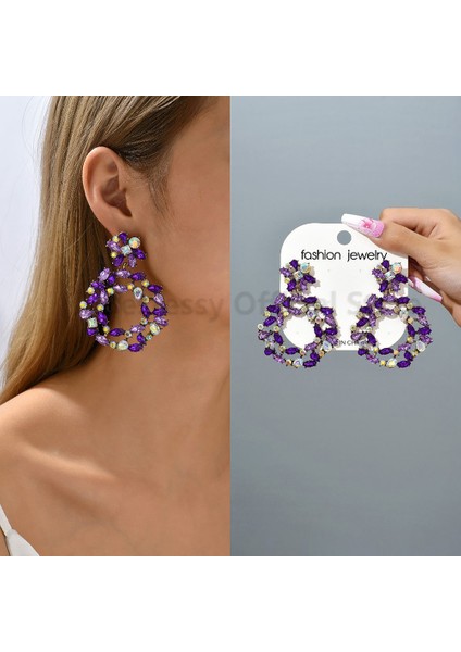 Mor Mor Koleksiyonu Moda Kristal Bırak Dangle Küpe Kadınlar Için Tasarımcı Lüks Trendy Kalp Yaprakları Yuvarlak Kolye Parti Takı (Yurt Dışından)