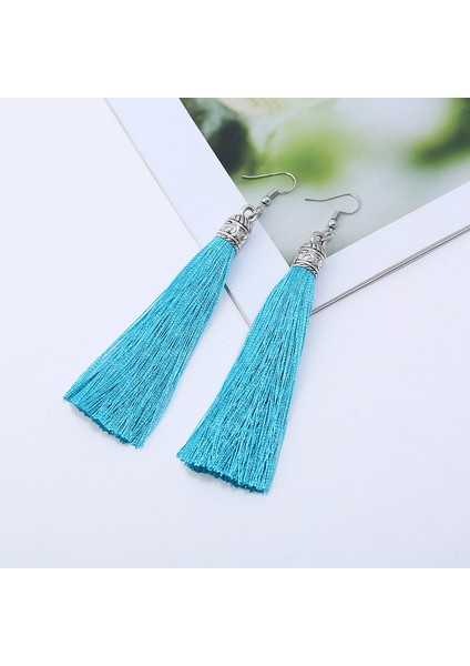 Renk 5 Bohemian Uzun Püskül Bırak Dangle Küpe Kadınlar Kız Için Kırmızı Mavi Beyaz Ipek Kumaş Etnik Vintage Küpe Moda Takı Hediye (Yurt Dışından) modelleri