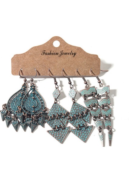 SET-2537-BBBB Bronz Gümüş Renk Etnik Küpe Setleri Takı Uzun Metal Püskül Sarkan Küpe Kadınlar Için Yaprak Çiçekler Geometrik Küpe (Yurt Dışından)