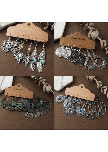 SET-2537-BBBB Bronz Gümüş Renk Etnik Küpe Setleri Takı Uzun Metal Püskül Sarkan Küpe Kadınlar Için Yaprak Çiçekler Geometrik Küpe (Yurt Dışından) fiyatları