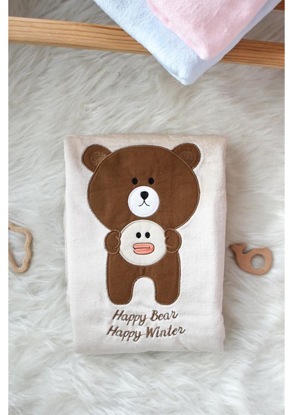 Happy Bear Angora Welsoft Bebek Battaniyesi Bej Welsoft Kışlık Battaniye