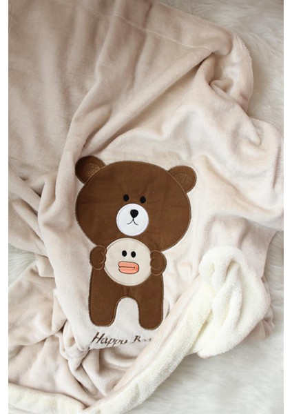 Happy Bear Angora Welsoft Bebek Battaniyesi Bej Welsoft Kışlık Battaniye