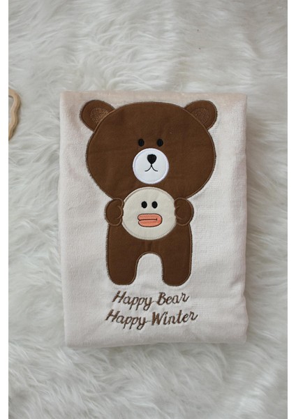 Happy Bear Angora Welsoft Bebek Battaniyesi Bej Welsoft Kışlık Battaniye