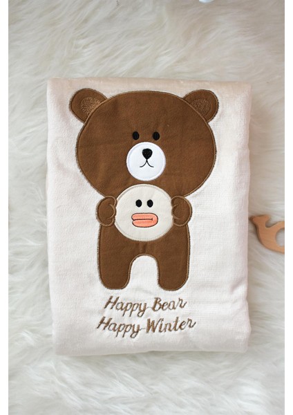 Happy Bear Angora Welsoft Bebek Battaniyesi Bej Welsoft Kışlık Battaniye