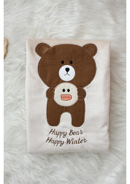 Happy Bear Angora Welsoft Bebek Battaniyesi Bej Welsoft Kışlık Battaniye