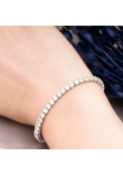 Kare Taşlı Su Yolu Kadın Gümüş Bileklik - 0,20 Karat modelleri