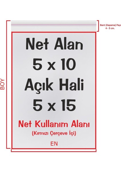 5X10+5 cm (5*15) 250 Adet - Şeffaf Bantlı Yapışkanlı Opp Jelatin Poşet