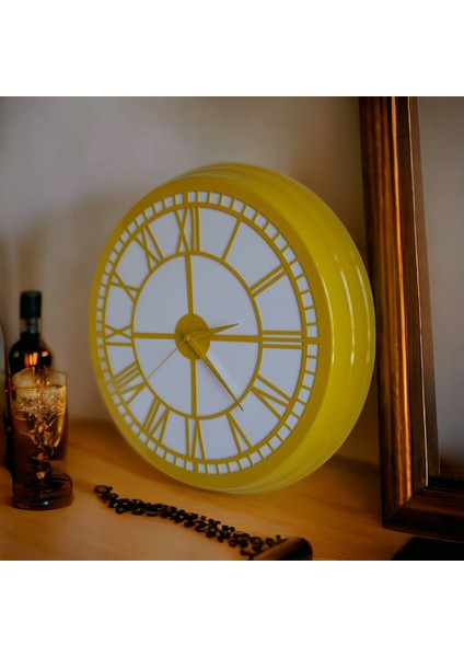 Sarı Beyaz Metal Çerçeve Salon Otel Ofis Duvar Saati 40 cm Camsız