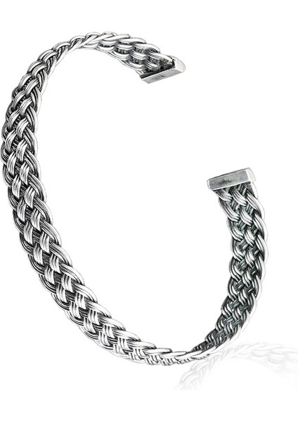 Beş Sıra Örgü Erkek Gümüş Bileklik