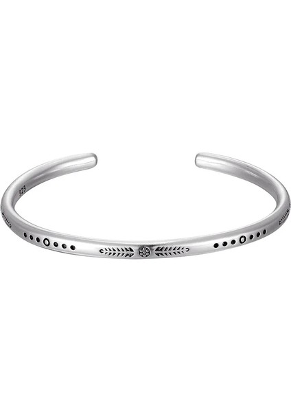 Desenli Yuvarlak Formlu Erkek Gümüş Bileklik