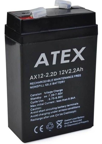 Akü 12 Volt 2.2 Amper Dik Kare Atex ( 70 x 46 x 101 mm ) 1 Ah