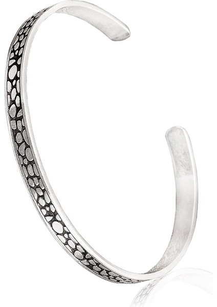 Taş Desenli Gümüş Erkek Bilekliği