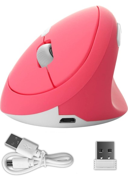 Y08 Dikey Kablosuz 2.4g Sessiz Şarjlı 6 Tuşlu Vertical Mouse 1600DPI 400MAH Pembe