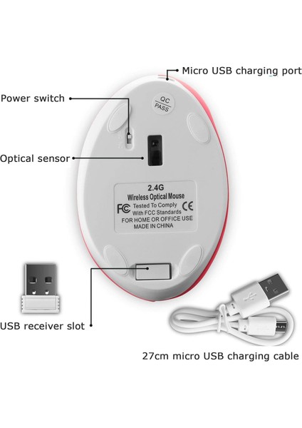 Y08 Dikey Kablosuz 2.4g Sessiz Şarjlı 6 Tuşlu Vertical Mouse 1600DPI 400MAH Pembe