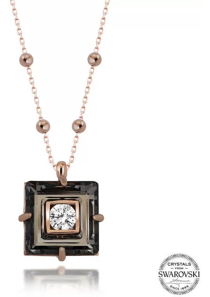 Swarovski Crystal Taşlı Rose Top Zincir Siyah Elmas Gümüş Kadın Kolye