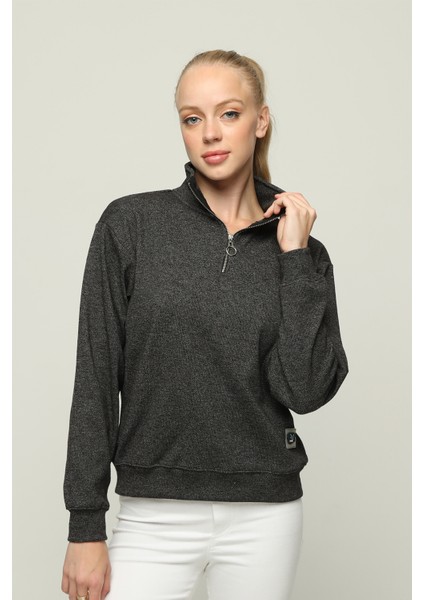 Kadın Yarım Fermuar Dik Yaka Regular Kadın Polar Sweatshirt