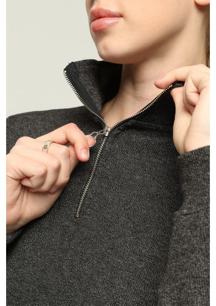 Kadın Yarım Fermuar Dik Yaka Regular Kadın Polar Sweatshirt fiyatları