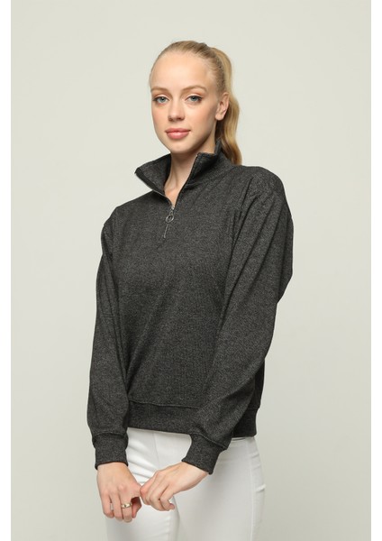 Kadın Yarım Fermuar Dik Yaka Regular Kadın Polar Sweatshirt