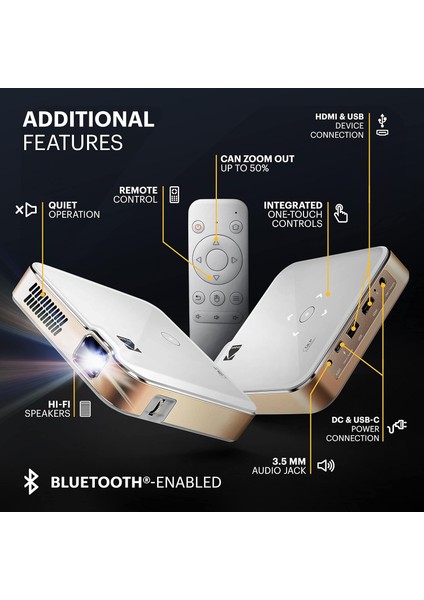 Luma 400 Taşınabilir Hd Akıllı Projektör - Wi-Fi, Bluetooth 150 Inc