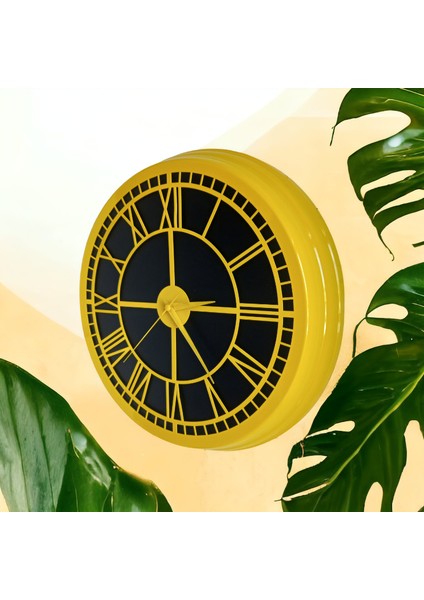 Siyah Sarı Metal Çerçeve Salon Otel Ofis Duvar Saati 40 cm Camsız fırsatları