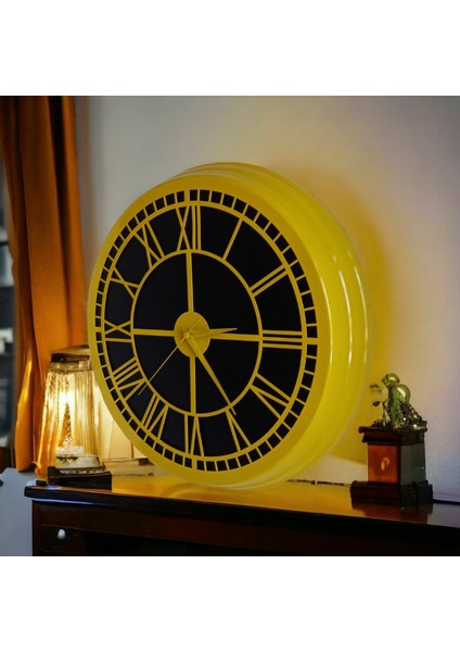 Siyah Sarı Metal Çerçeve Salon Otel Ofis Duvar Saati 40 cm Camsız indirimleri