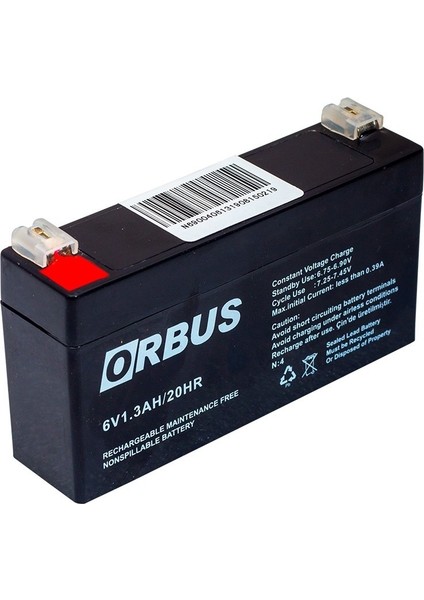 Akü 6 Volt 1.3 Amper Orbus Akü ( 98 x 25 x 52 mm ) 12 V 1 Ah