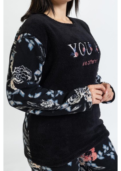 Kadın 128 Büyük Beden Polar Pijama Takımı Siyah fırsatları