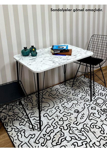 60X90 Beyaz Mermer Desen Masa Mutfak Masası Çalışma Masası