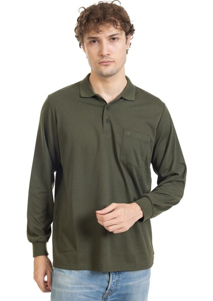 Erkek Polo Yaka Cepli Uzun Kollu Mevsimlik Sweatshirt 1103-HAKI Yeşili fiyatları