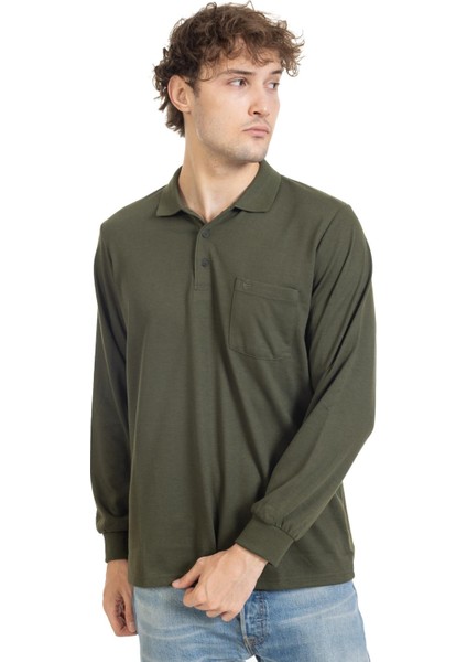 Erkek Polo Yaka Cepli Uzun Kollu Mevsimlik Sweatshirt 1103-HAKI Yeşili modelleri