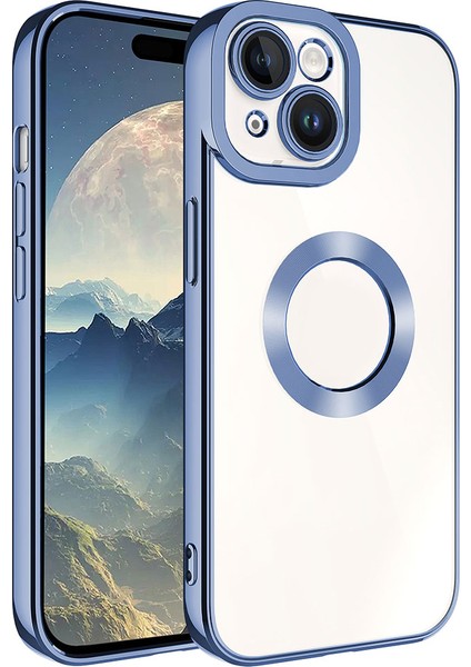 Apple iPhone 15 Kılıf Kamera Korumalı Renkli Kenar Şeffaf Halka Tasarım Silikon Kapak