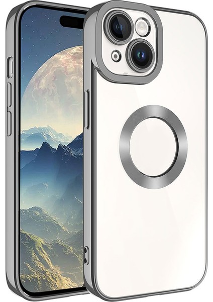 Apple iPhone 15 Plus Kılıf Kamera Korumalı Renkli Kenar Şeffaf Halka Tasarım Silikon Kapak