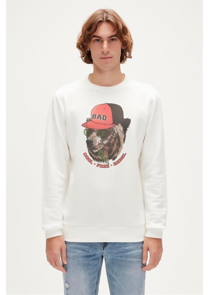 Bad Bear Rebel Crewneck Erkek Beyaz Sweatshirt 23.02.12.019-C04