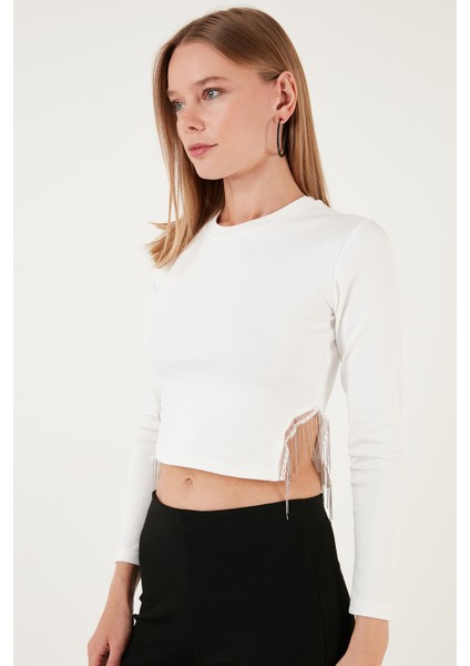 Slim Fit Bisiklet Yaka Yanı Zincirli Crop Bluz Bayan Bluz 5865398 fırsatları