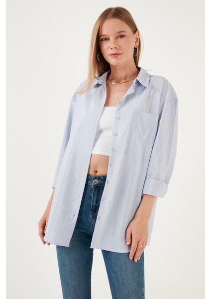 Çizgili Pamuklu Regular Fit Tek Cepli Gömlek Bayan Gömlek 611GM0018 fiyatları