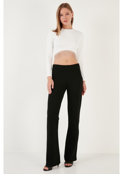 Slim Fit Bisiklet Yaka Zincirli Crop Bluz Bayan Bluz 5865397