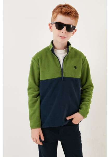 Yumuşak Dokulu Yarım Fermuarlı Renk Bloklu Dik Yaka Polar Çocuk Polar 5905004